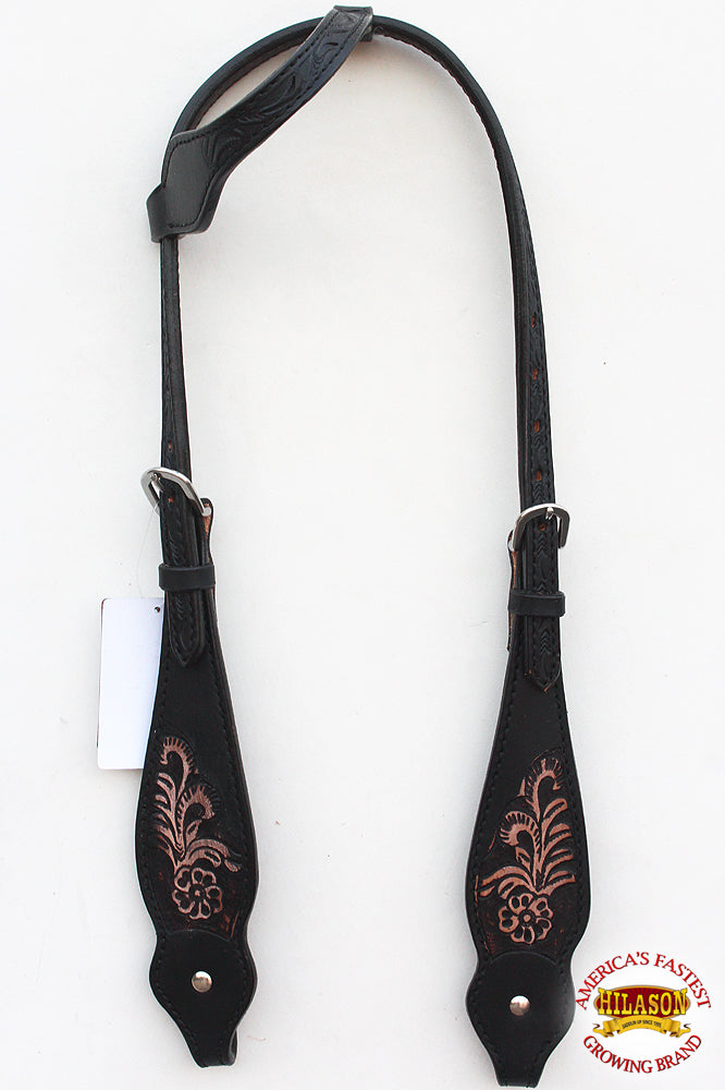 Hilason Western Horse Headstall Bridle American Leather Black Floral