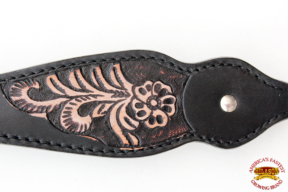 Hilason Western Horse Headstall Bridle American Leather Black Floral