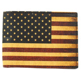 Nocona Bi Fold Top Grain Leather Wallet Usa Flag Print