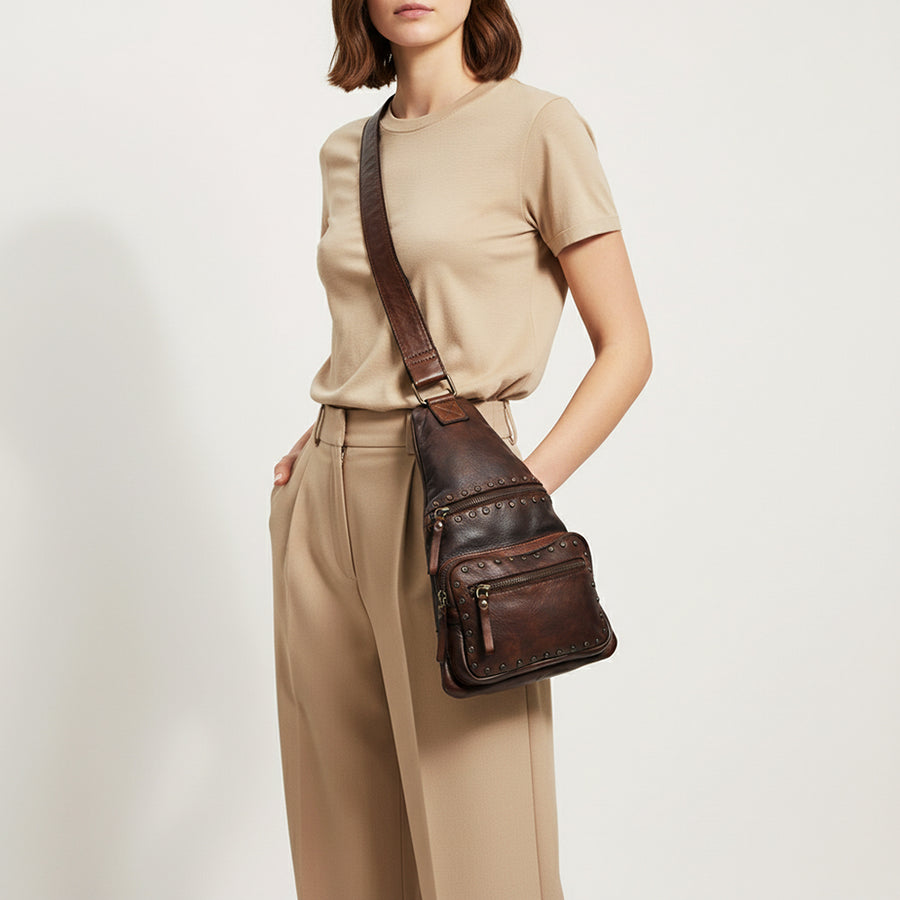 Spaghetti Western Swc191Cg Sling Vintage Handmade Drum Dyed Genuine European Cowhide Leather Women Bag Western Handbag Purse