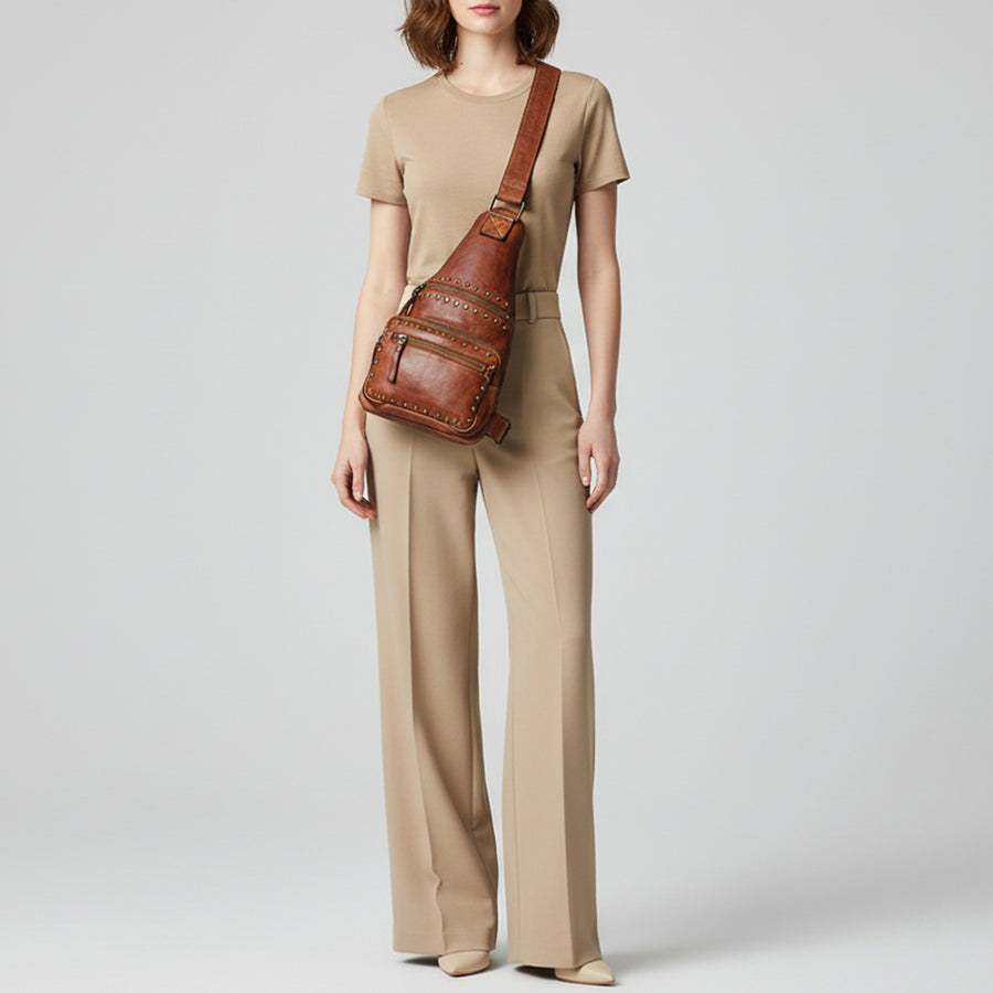 Spaghetti Western Swc191Cg Sling Vintage Handmade Drum Dyed Genuine European Cowhide Leather Women Bag Western Handbag Purse