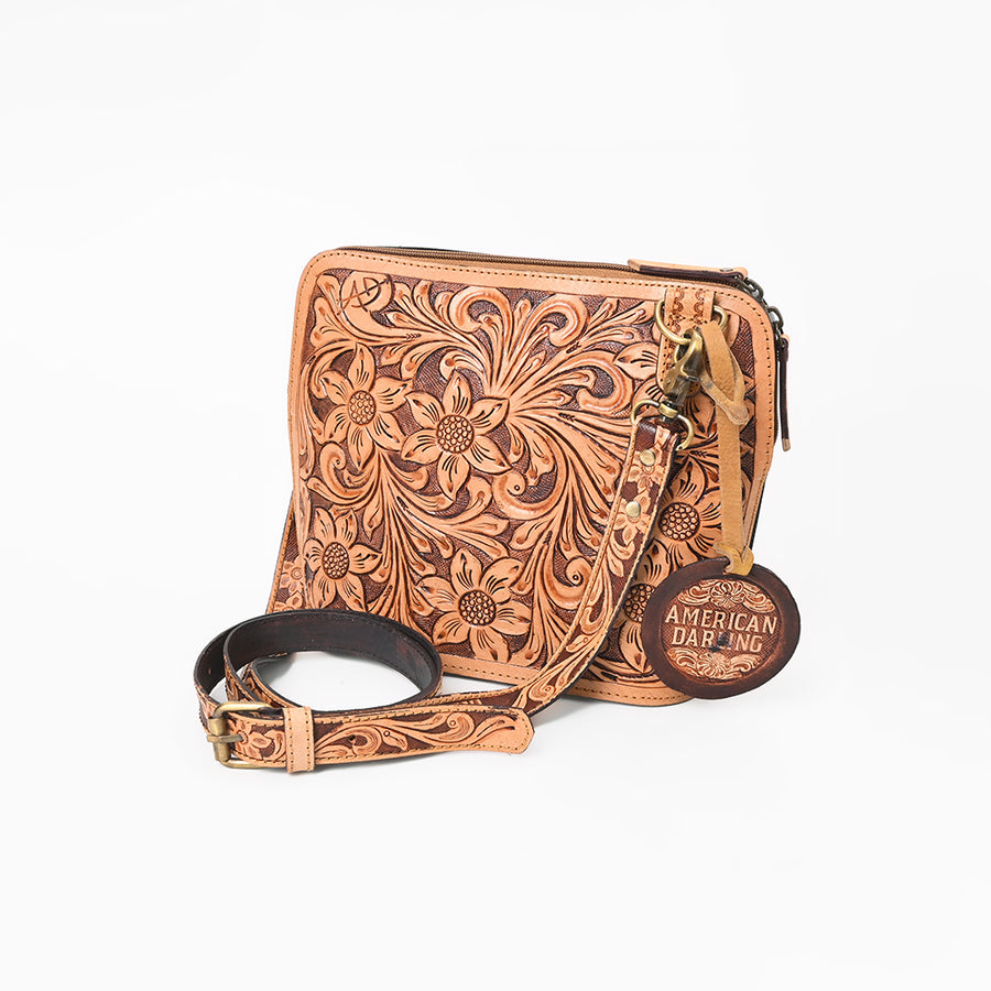 American Darling Hand Tooled Floral Leather Crossbody Bag - Uhorse