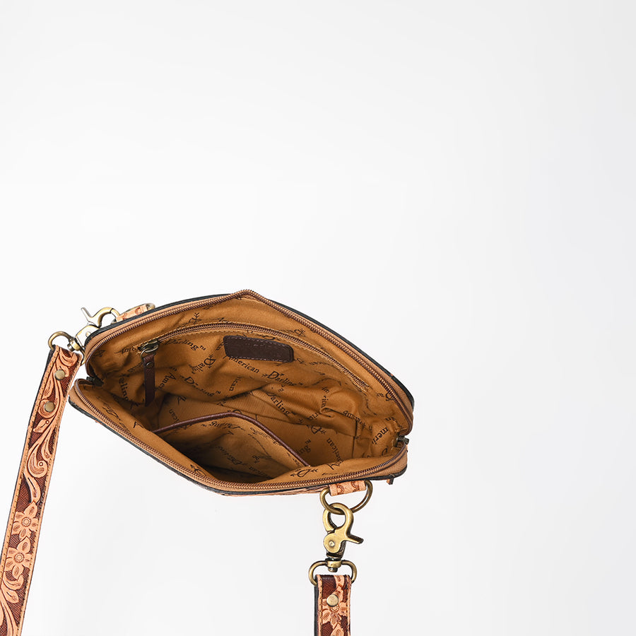 American Darling Western Leather Crossbody Bag Hand Tooled Floral Carved Purse with Adjustable Strap