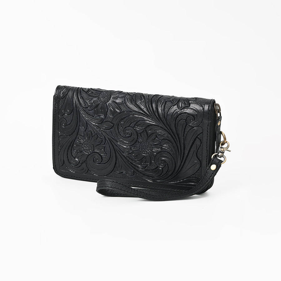 American Darling Hand-Tooled Western Leather Clutch Bag - Genuine Carved Artisan Women's Wristlet - Uhorse
