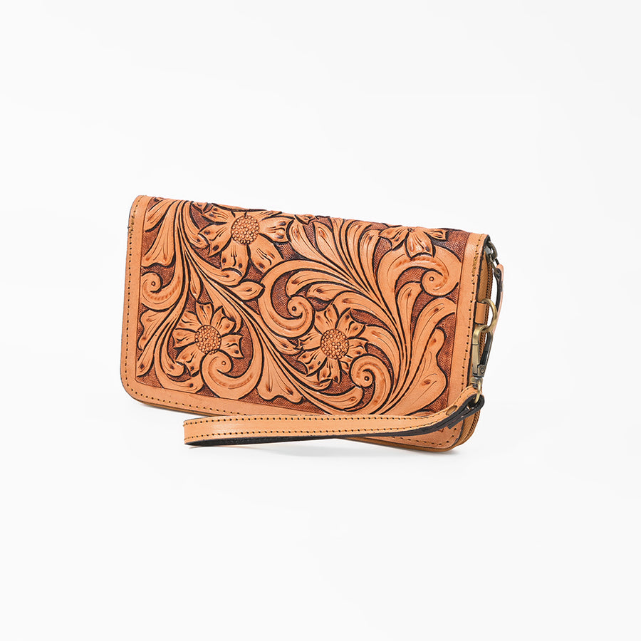 American Darling Hand-Tooled Western Leather Clutch Bag - Genuine Carved Artisan Women's Wristlet - Uhorse