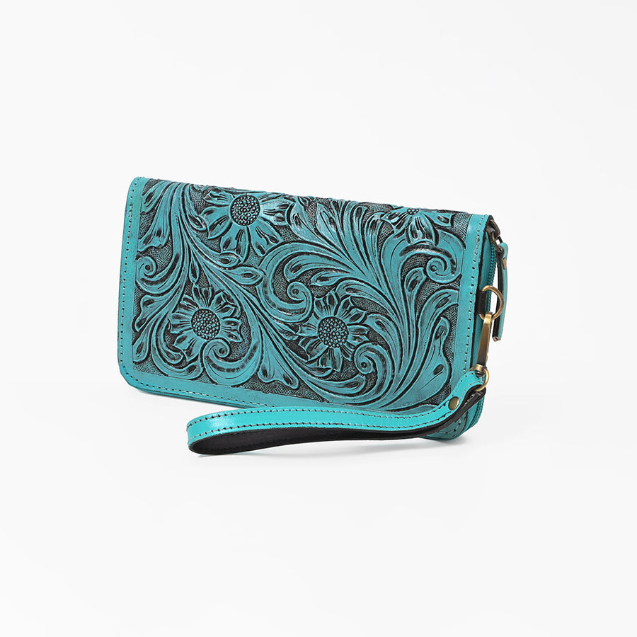 American Darling Hand-Tooled Western Leather Clutch Bag - Genuine Carved Artisan Women's Wristlet - Uhorse