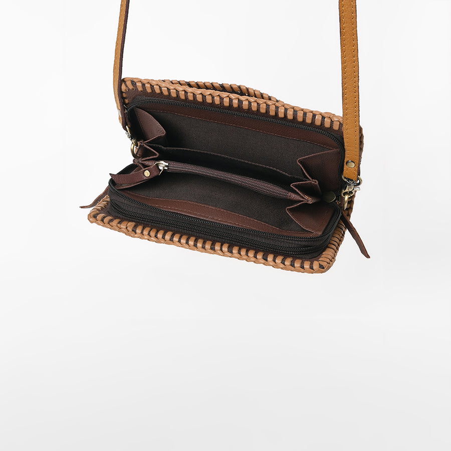 American Darling Western Hand-Tooled Leather Clutch Bag with Floral Carving and Premium Genuine Leather