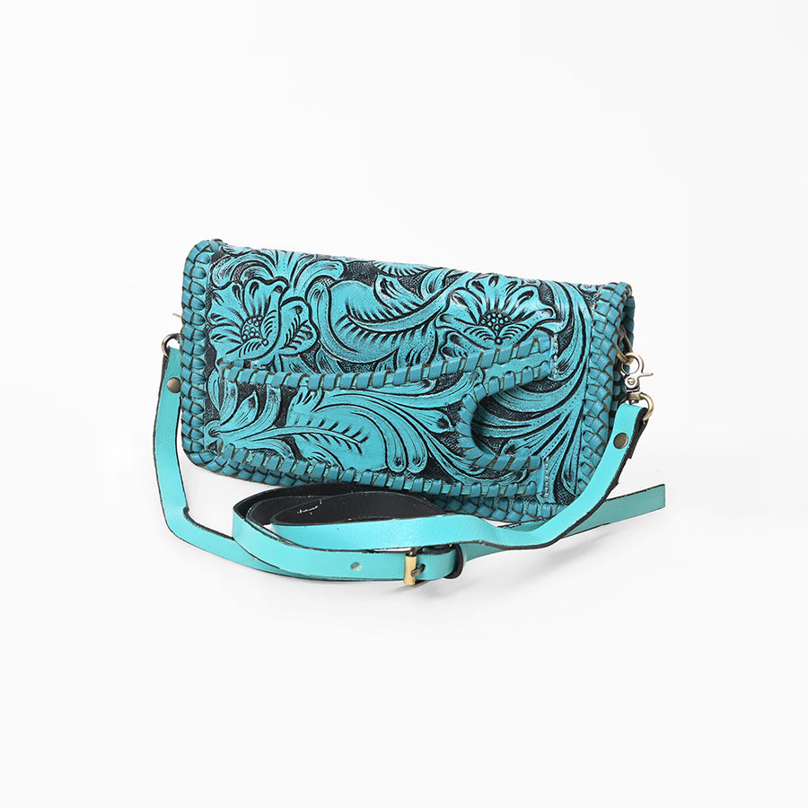 American Darling Western Hand-Tooled Leather Clutch Bag with Floral Carving - Uhorse