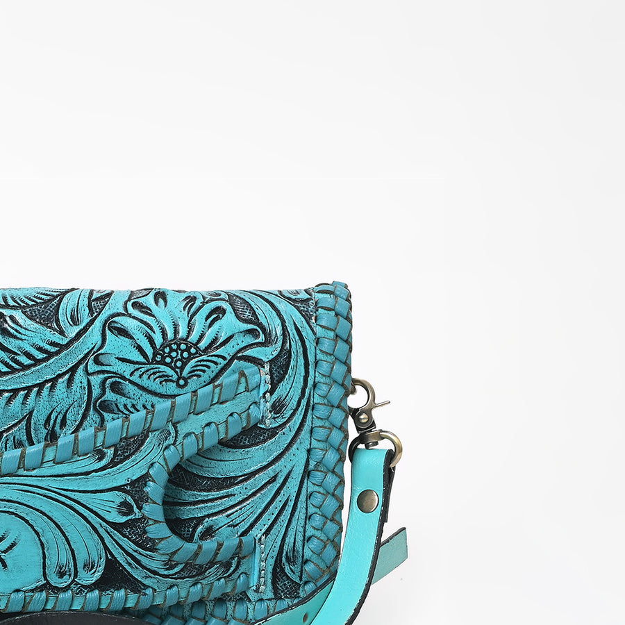 American Darling Western Hand-Tooled Leather Clutch Bag with Floral Carving and Premium Genuine Leather