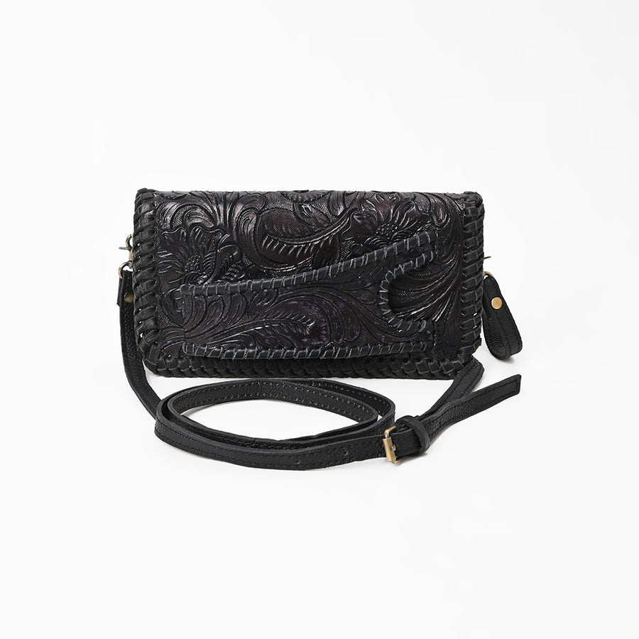 American Darling Western Hand-Tooled Leather Clutch Bag with Floral Carving and Premium Genuine Leather