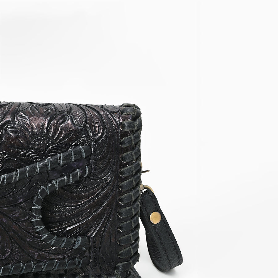 American Darling Western Hand-Tooled Leather Clutch Bag with Floral Carving and Premium Genuine Leather