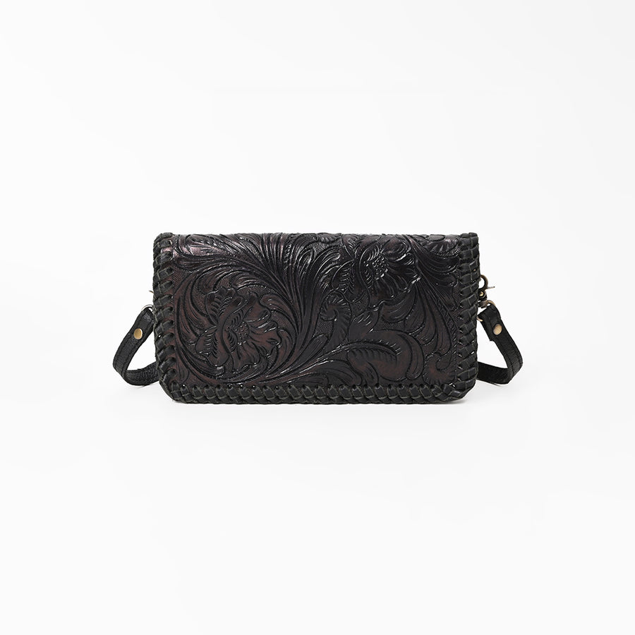 American Darling Western Hand-Tooled Leather Clutch Bag with Floral Carving and Premium Genuine Leather