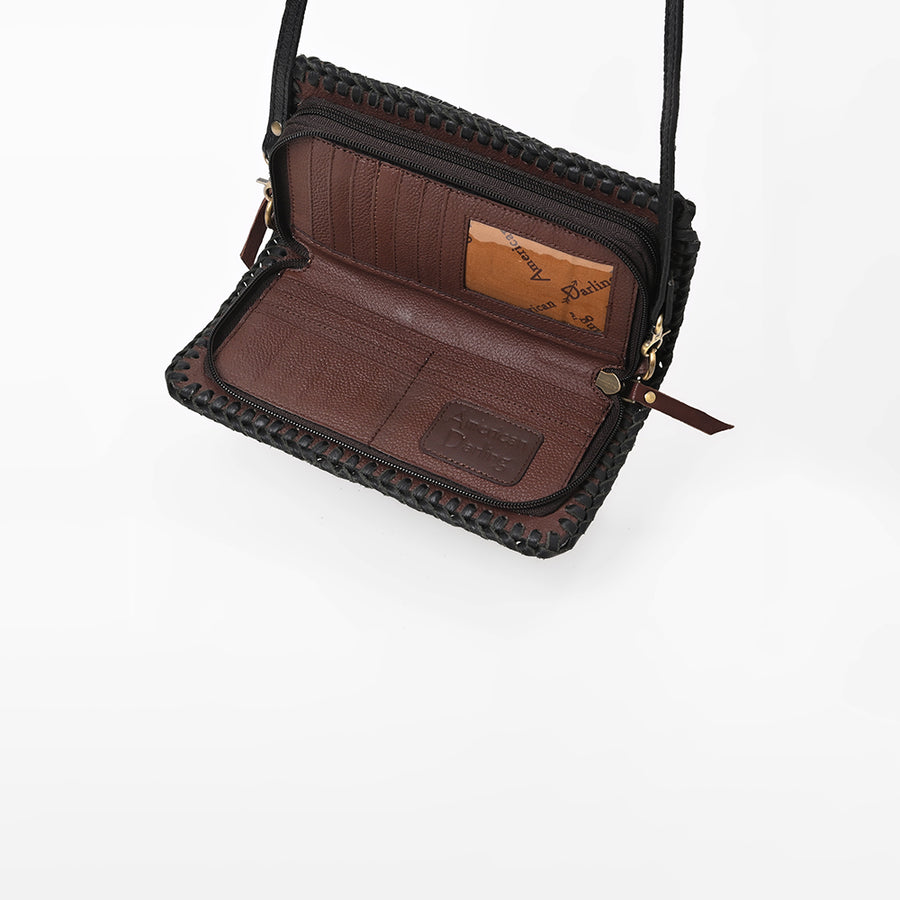 American Darling Western Hand-Tooled Leather Clutch Bag with Floral Carving and Premium Genuine Leather