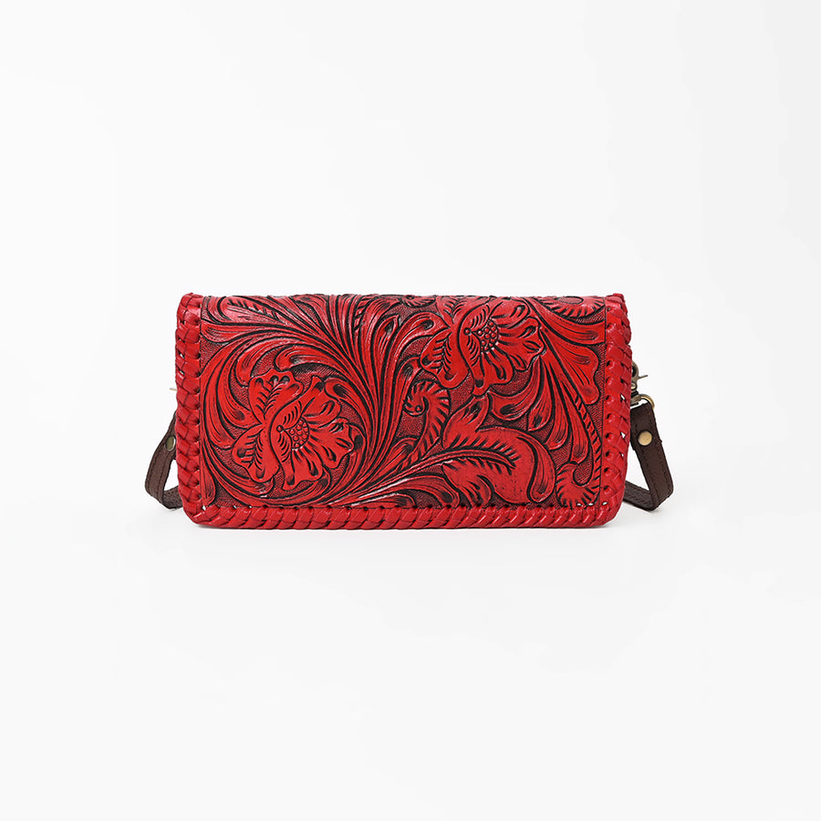 American Darling Western Hand-Tooled Leather Clutch Bag with Floral Carving and Premium Genuine Leather