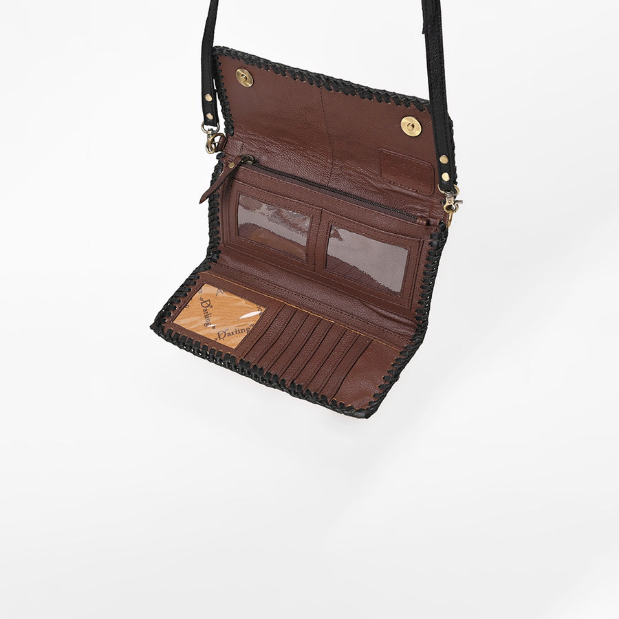 American Darling Western Crossbody Wallet Handcrafted from Tooled Genuine Leather | Floral Carved Flap & Braided Edge Detail