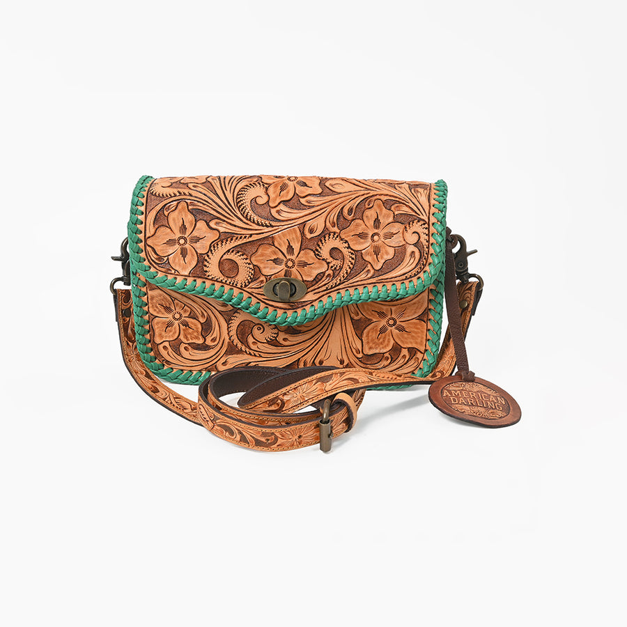 American Darling Western Small Cross Body Bag | Hand-Tooled Floral Carved | Genuine Leather | Everyday Carry