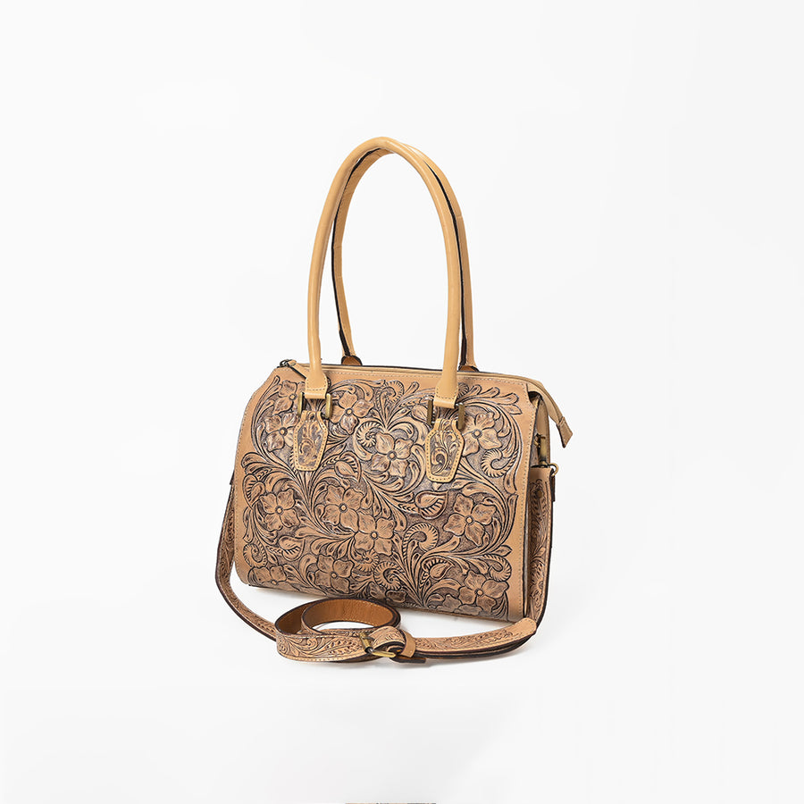 American Darling Hand-Tooled Leather Duffel Bag | Floral Carved Travel Carryall - Uhorse
