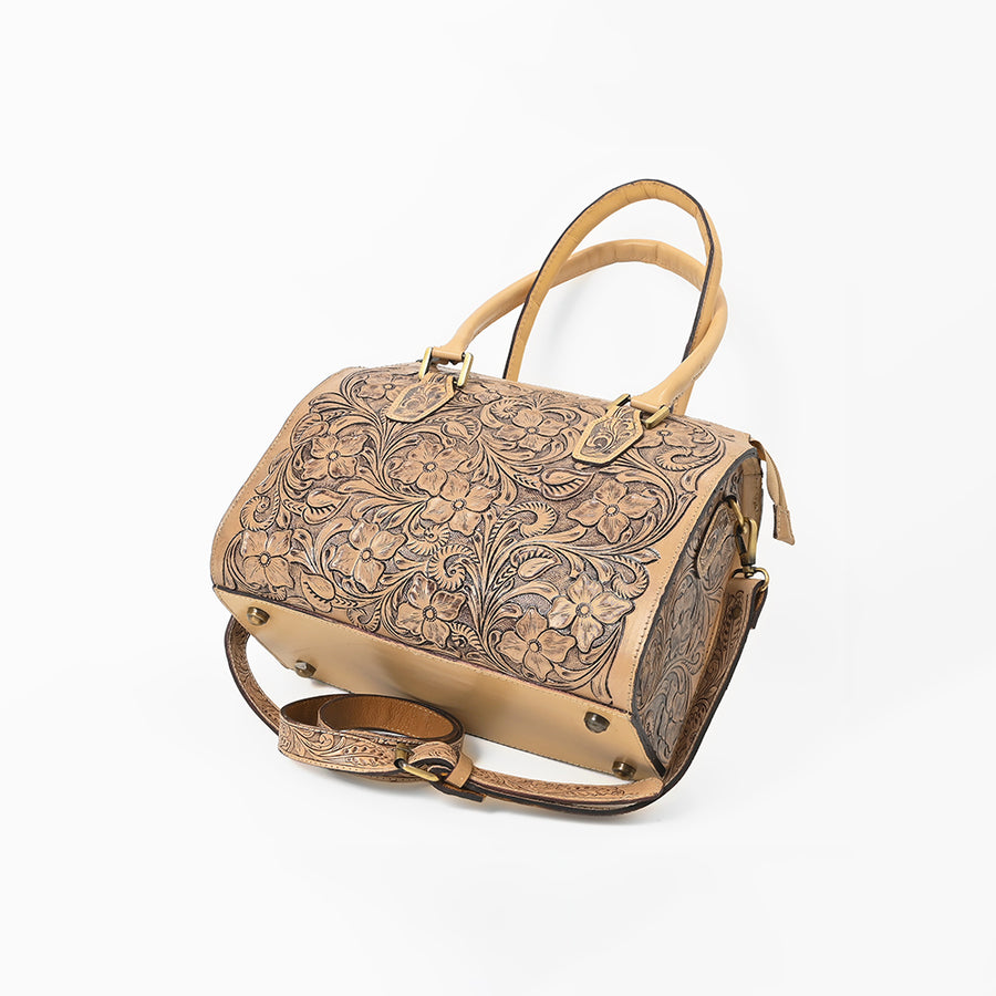 American Darling Western Travel Duffel Bag Handcrafted from Hand-Tooled Genuine Leather | Floral Carved & Vegetable Tanned Leather