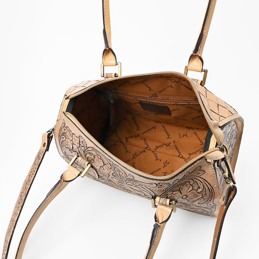 American Darling Western Travel Duffel Bag Handcrafted from Hand-Tooled Genuine Leather | Floral Carved & Vegetable Tanned Leather