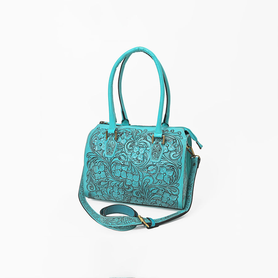 American Darling Hand-Tooled Leather Duffel Bag | Floral Carved Travel Carryall - Uhorse