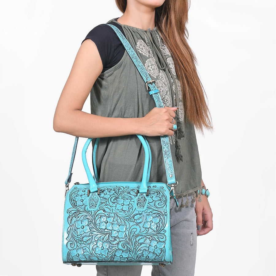 American Darling Western Travel Duffel Bag Handcrafted from Hand-Tooled Genuine Leather | Floral Carved & Vegetable Tanned Leather