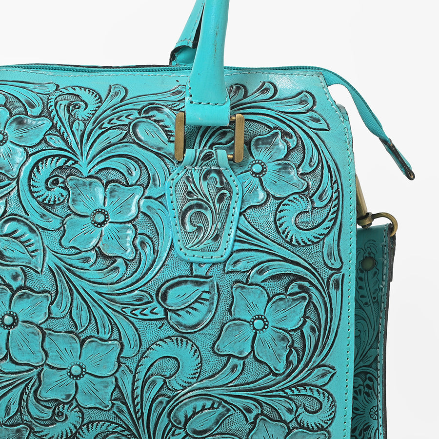 American Darling Western Travel Duffel Bag Handcrafted from Hand-Tooled Genuine Leather | Floral Carved & Vegetable Tanned Leather