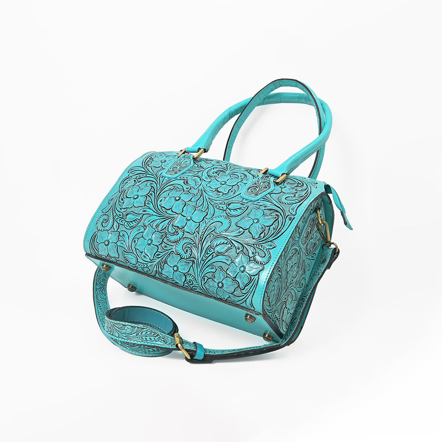 American Darling Western Travel Duffel Bag Handcrafted from Hand-Tooled Genuine Leather | Floral Carved & Vegetable Tanned Leather