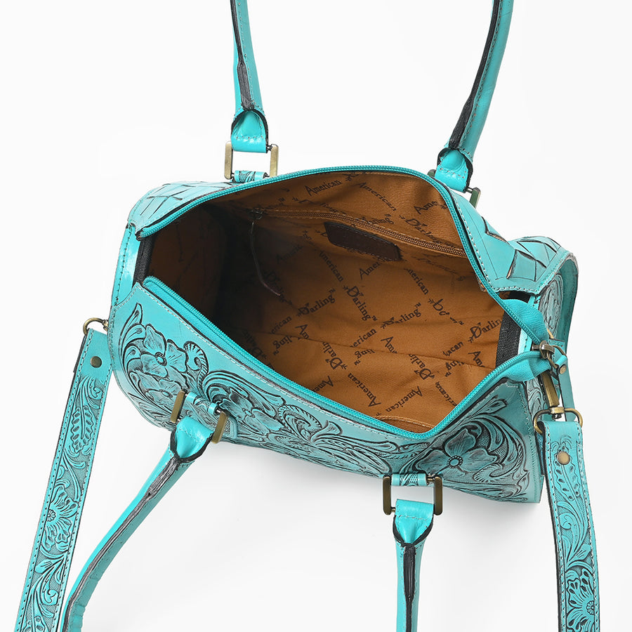 American Darling Western Travel Duffel Bag Handcrafted from Hand-Tooled Genuine Leather | Floral Carved & Vegetable Tanned Leather