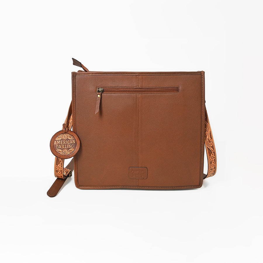 American Darling Hand-Tooled Leather Cross Body Bag with Floral Carving, Fringes, Rivet Embossing, Genuine Leather Build & Well-Compartmentalized Interior