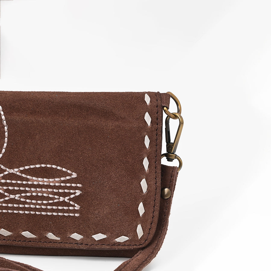 American Darling Western Wallet Handcrafted from Black Genuine Suede Leather | Boot Stitched Design, Studded Trim & YKK Zipper