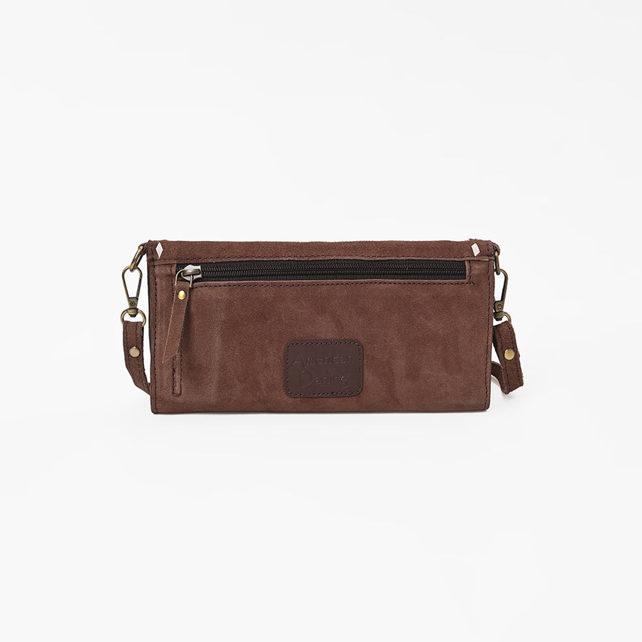 American Darling Western Wallet Handcrafted from Black Genuine Suede Leather | Boot Stitched Design, Studded Trim & YKK Zipper