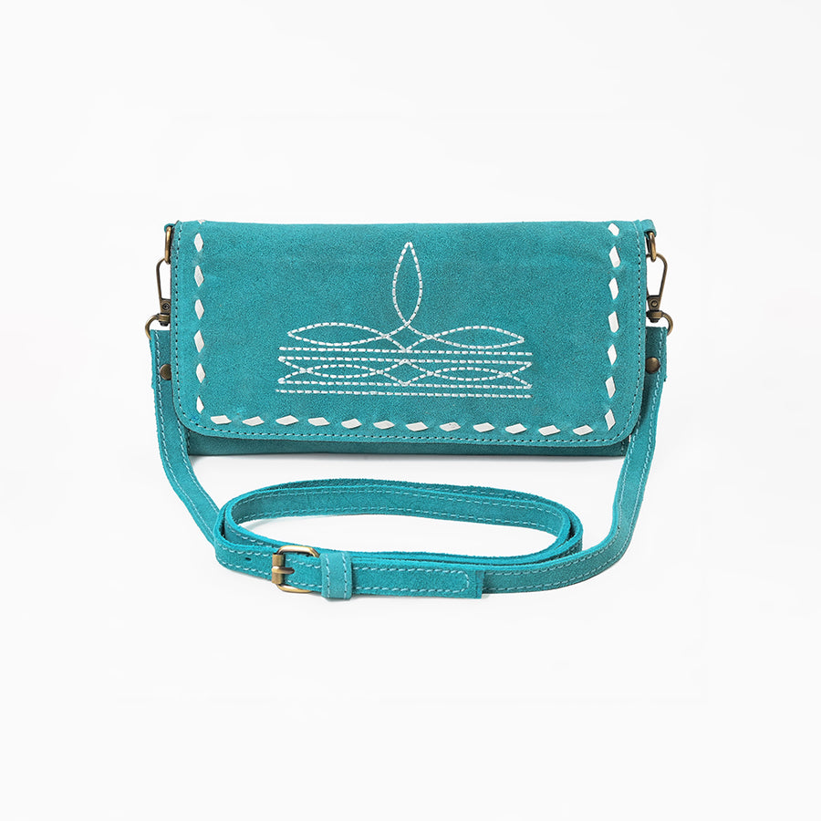 American Darling Western Organizer Bag Handcrafted from Black Genuine Suede Leather | Boot Stitched Flap, Buckstitch Trim & YKK Zipper