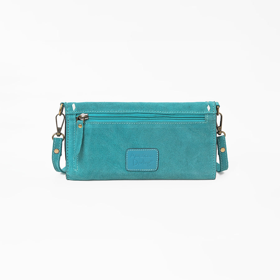 American Darling Western Organizer Bag Handcrafted from Black Genuine Suede Leather | Boot Stitched Flap, Buckstitch Trim & YKK Zipper