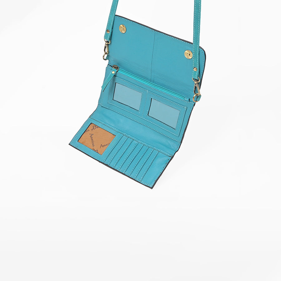 American Darling Western Organizer Bag Handcrafted from Black Genuine Suede Leather | Boot Stitched Flap, Buckstitch Trim & YKK Zipper