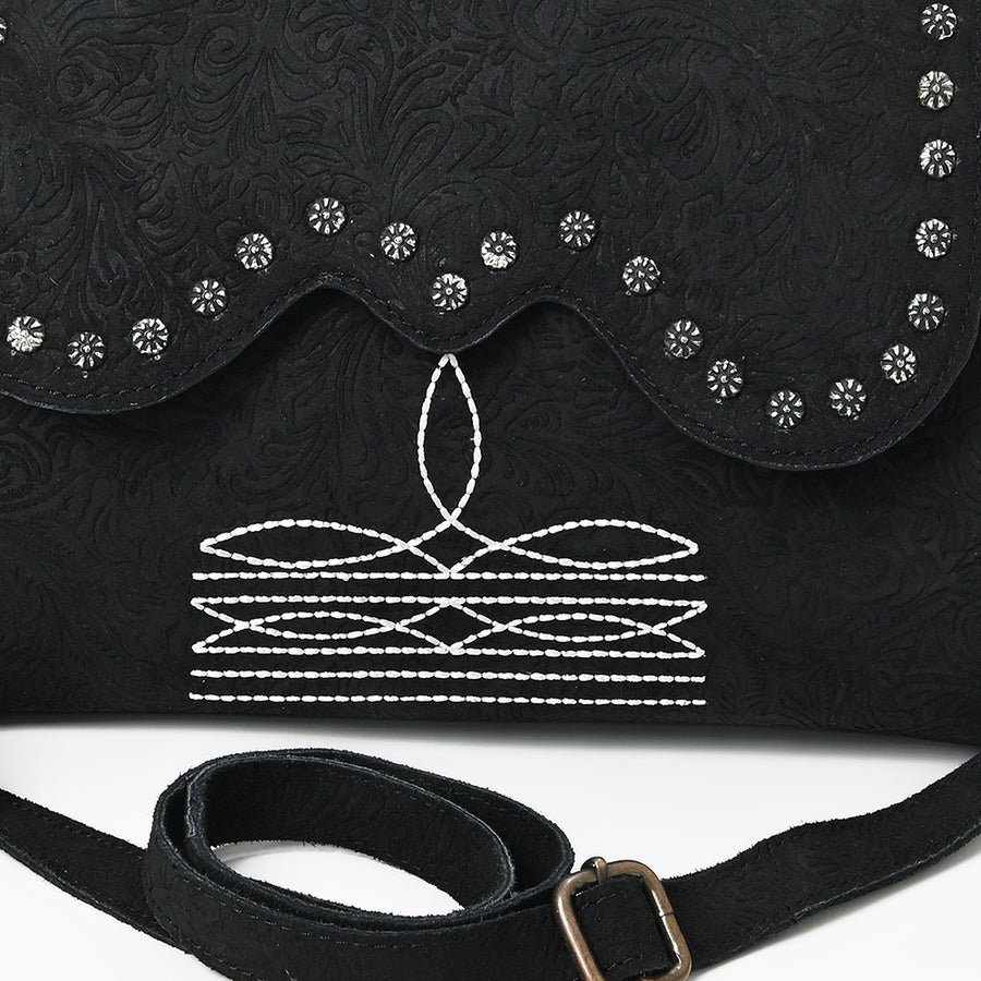 American Darling Small Cross body Bag, Rivets Embossed Damascus Genuine Leather Western Purse with Boot Stitching