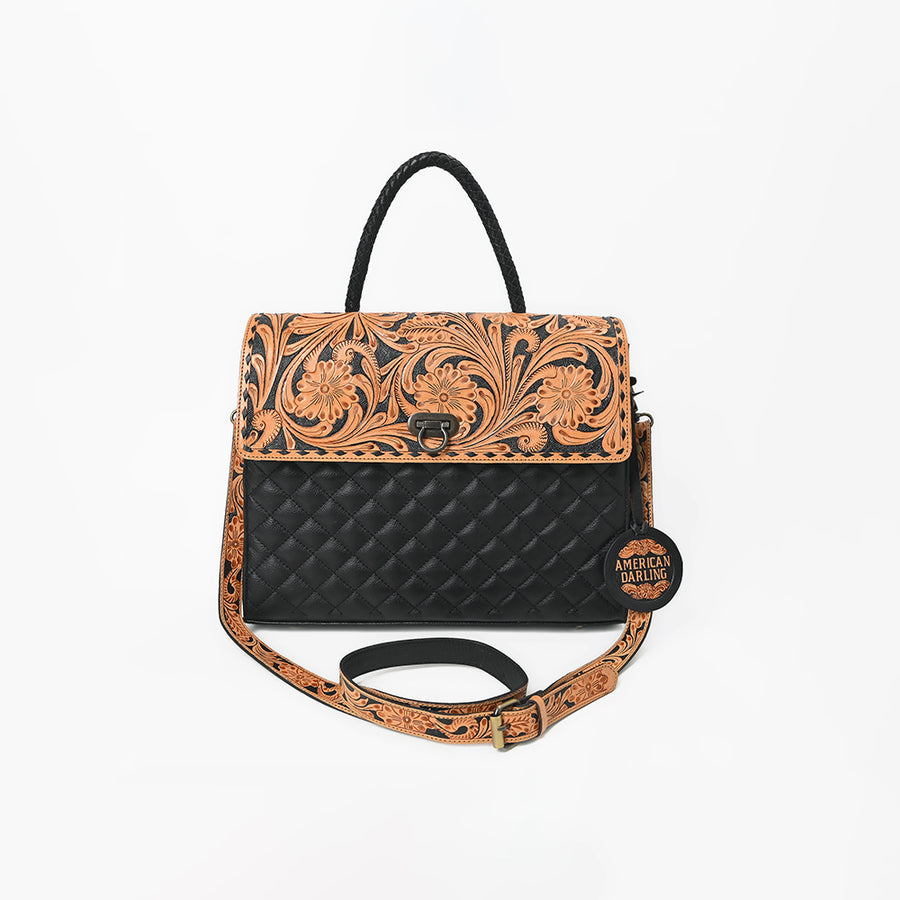 American Darling Hand-Tooled Floral & Quilted Leather Western Messenger Bag
