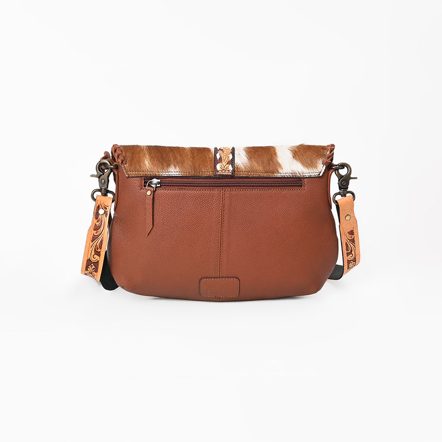 American Darling Small Cross Body Bag Hand Tooled Floral Carved Hair-On Cowhide Genuine Leather Western Purse