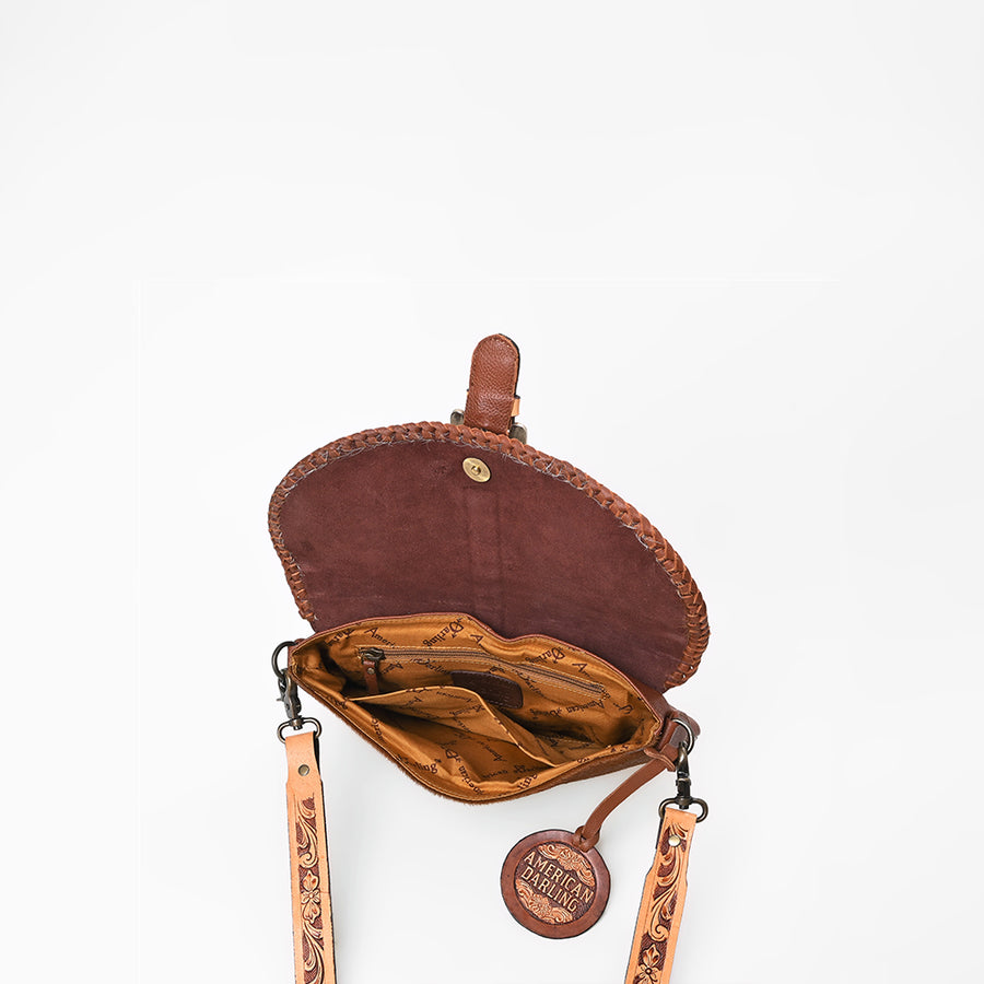 American Darling Small Cross Body Bag Hand Tooled Floral Carved Hair-On Cowhide Genuine Leather Western Purse