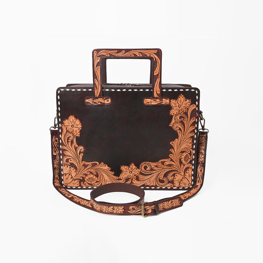American Darling Hand Tooled Leather Briefcase Work Tote Laptop Satchel