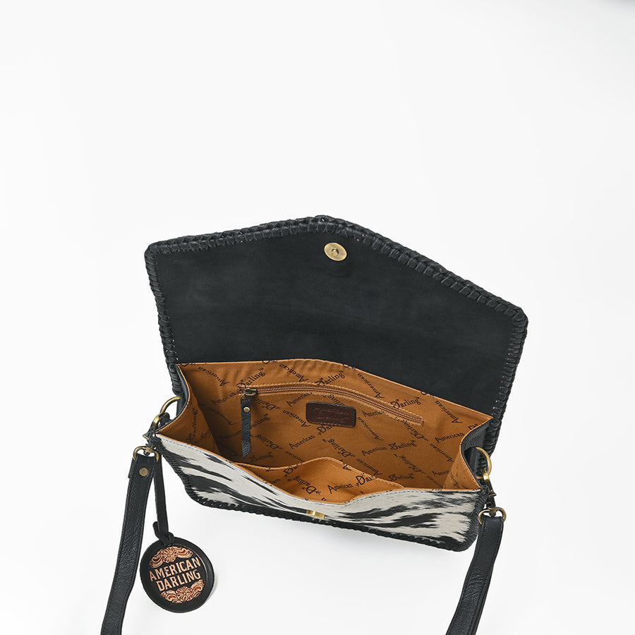 American Darling Women's Genuine Leather Hair-On Cowhide Tooled Leather Flap Crossbody Shoulder Bag