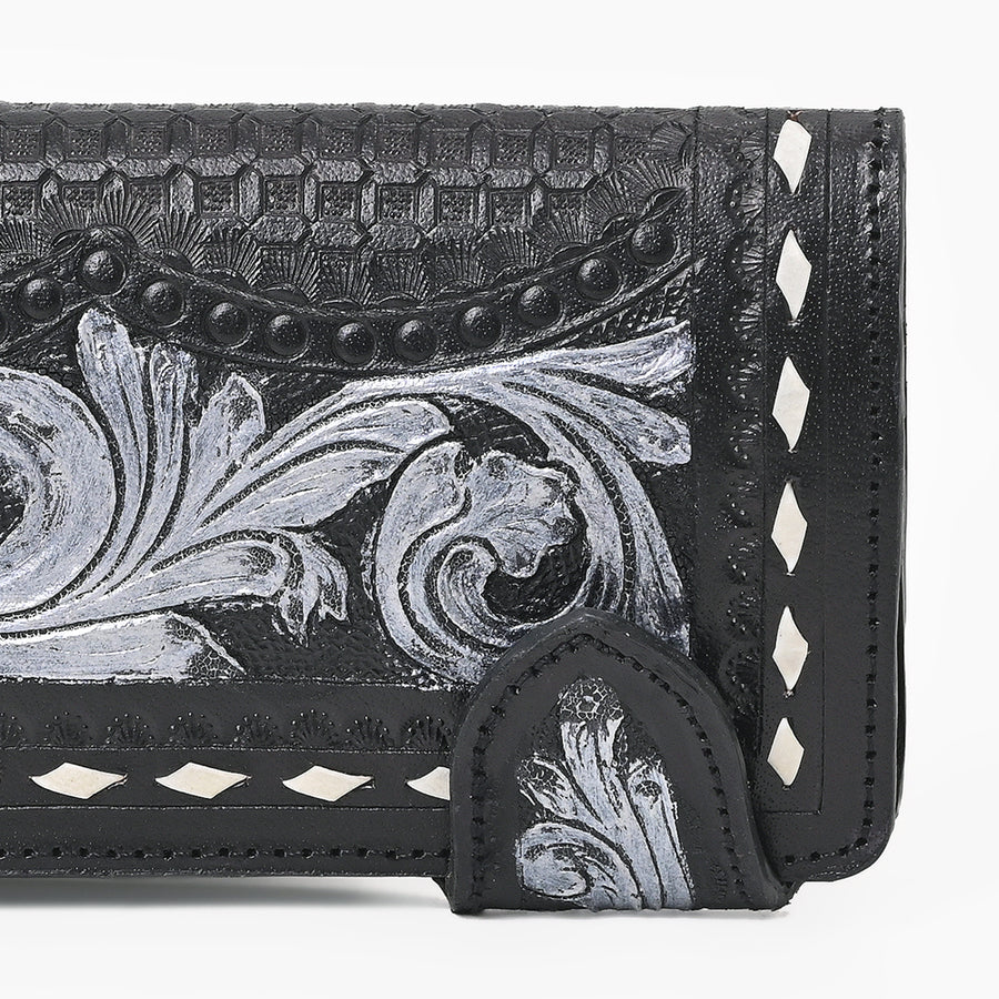 American Darling Women's Genuine Leather Black Floral Tooled Western Checkbook Wallet