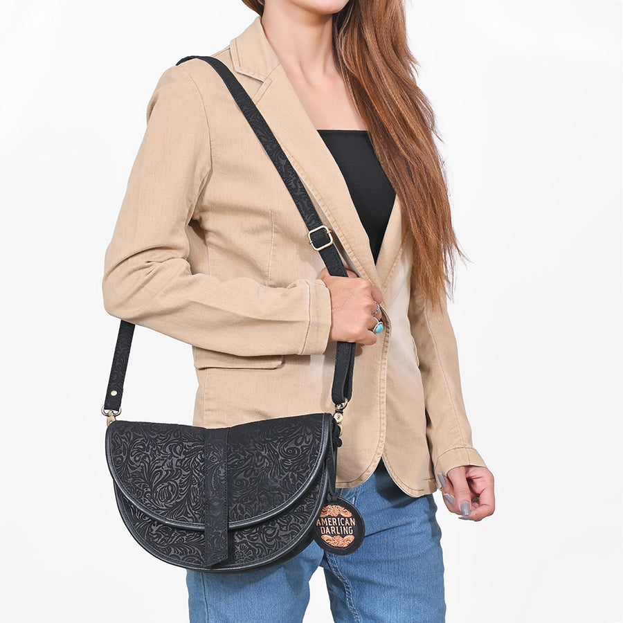 American Darling Women's Genuine Leather Saddle Crossbody Shoulder Bag