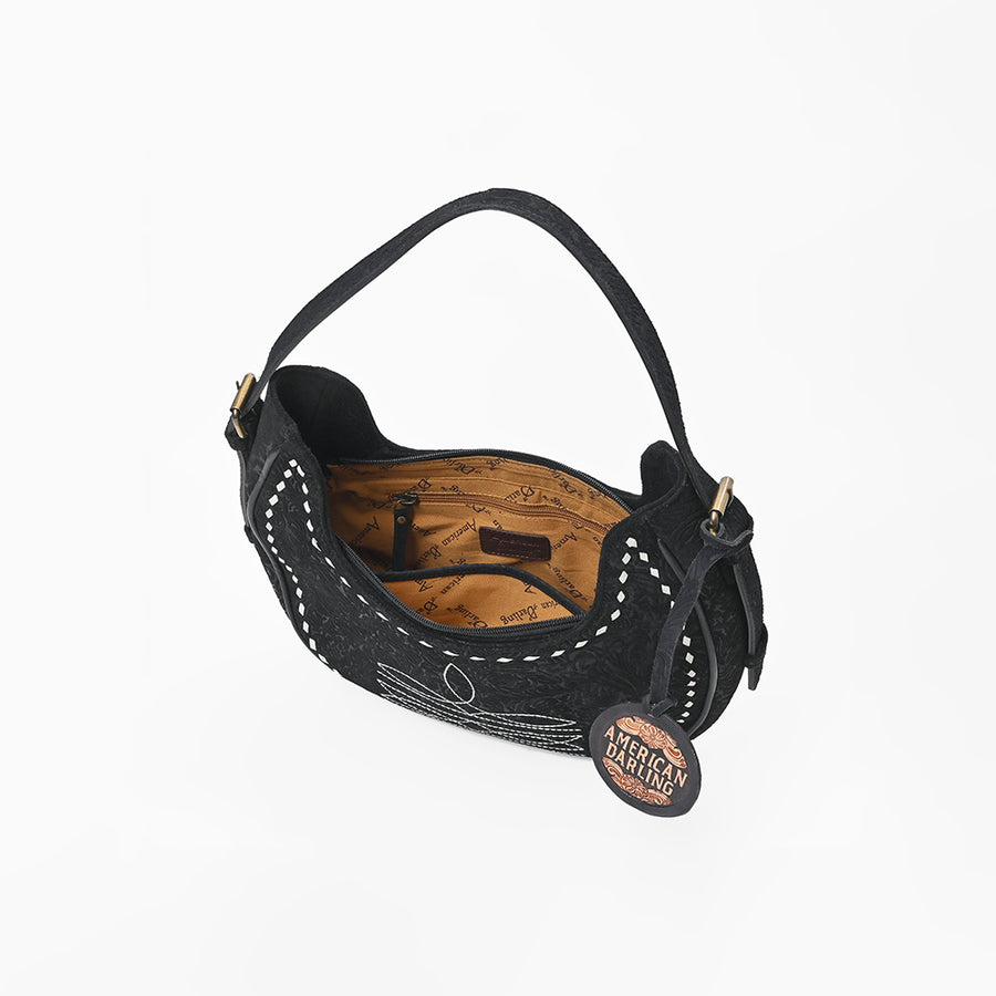 American Darling Women's Genuine Leather Black Embroidered Western Shoulder Bag