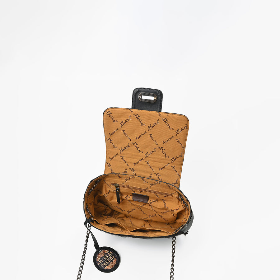 American Darling Women's Premium Black Quilted Leather Hair-On CowhideCrossbody Shoulder Handbag