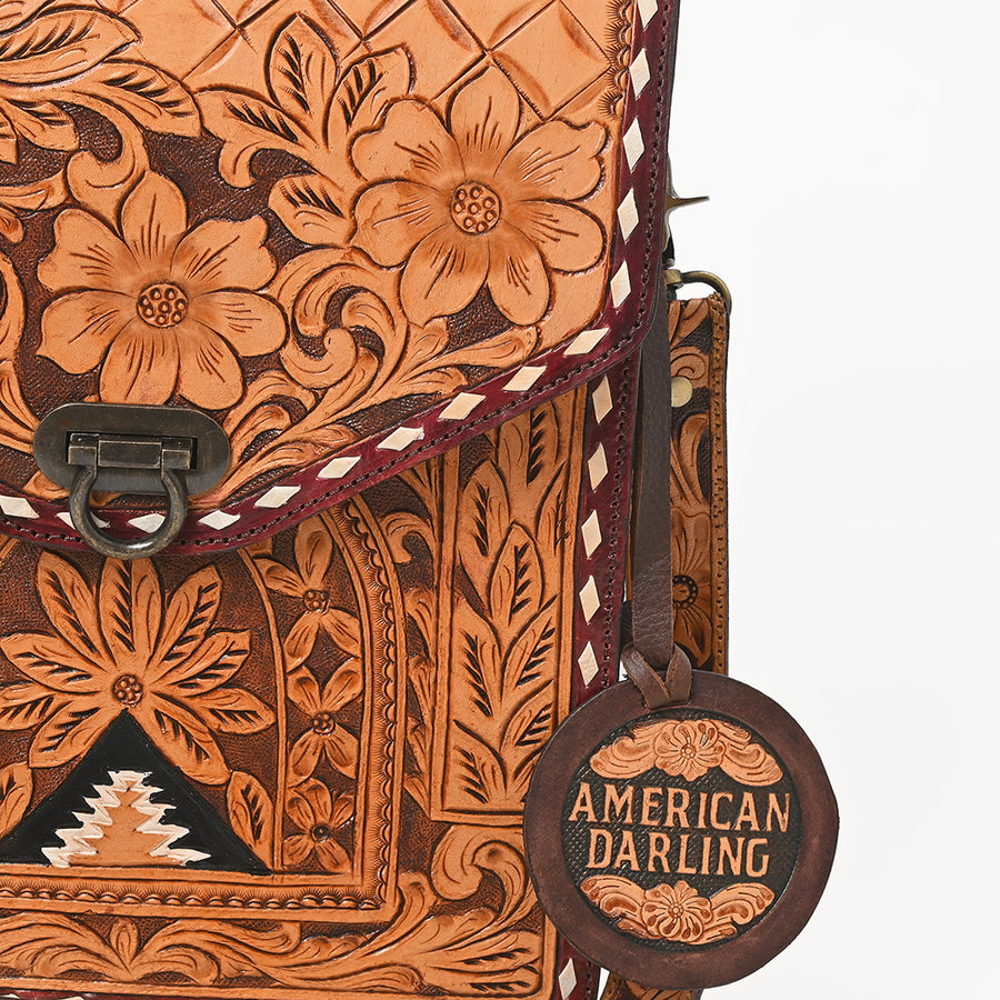 American Darling Western CrossBody Bag Genuine Leather Hand-Tooled Floral Design Purse