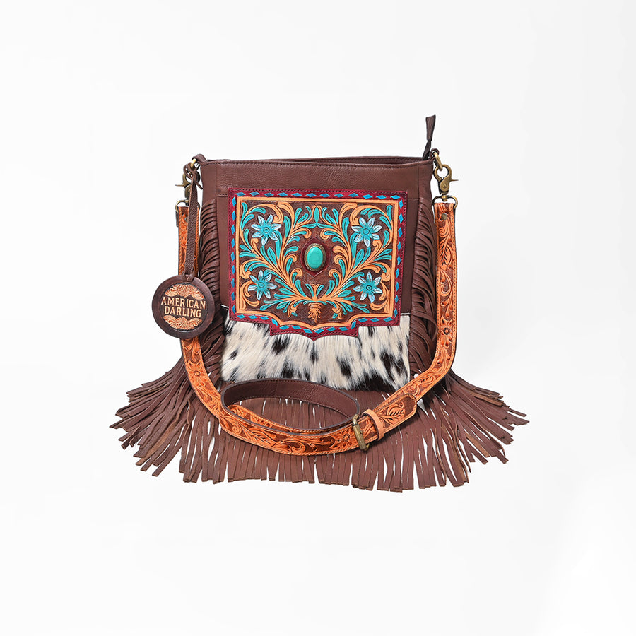 American Darling Western CrossBody Bag Genuine Leather Hand-Tooled Floral Design Purse