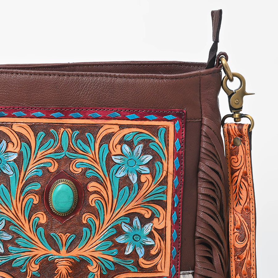 American Darling Western CrossBody Bag Genuine Leather Hand-Tooled Floral Design Purse