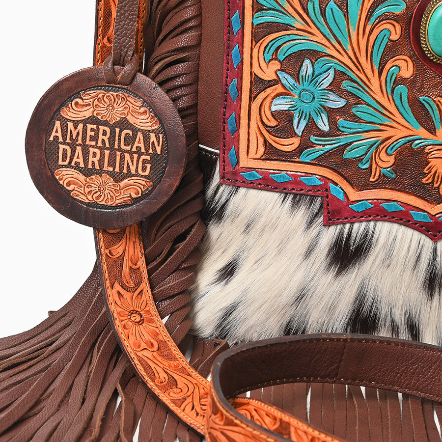 American Darling Western CrossBody Bag Genuine Leather Hand-Tooled Floral Design Purse