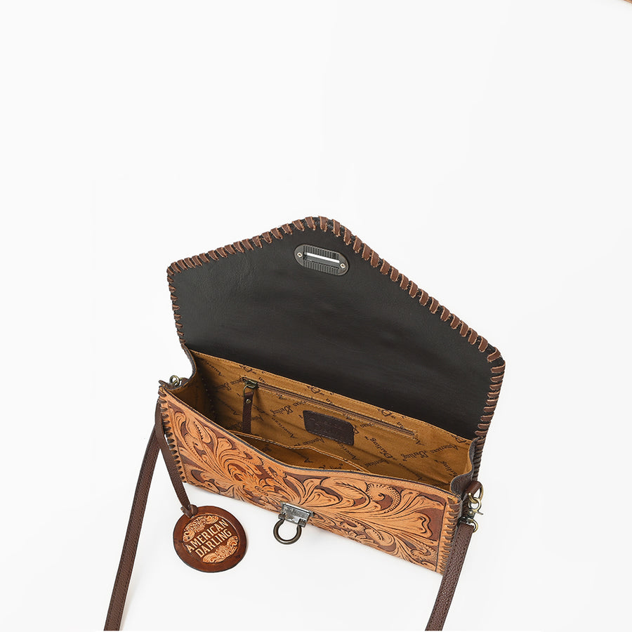 American Darling Envelope Bag Handcrafted from Hand Tooled Floral Carved Genuine Leather with YKK Zipper and Large Capacity
