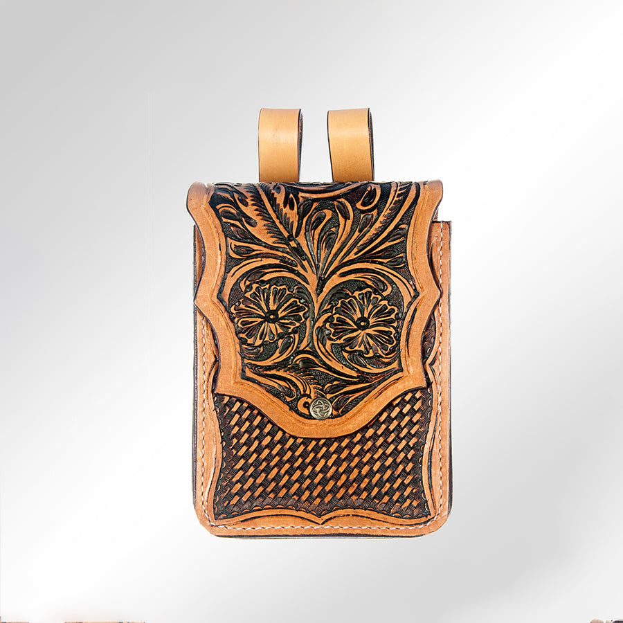 American Darling Hand Tooled Leather Belt Pouch – Western Floral Carved Phone Holster Case